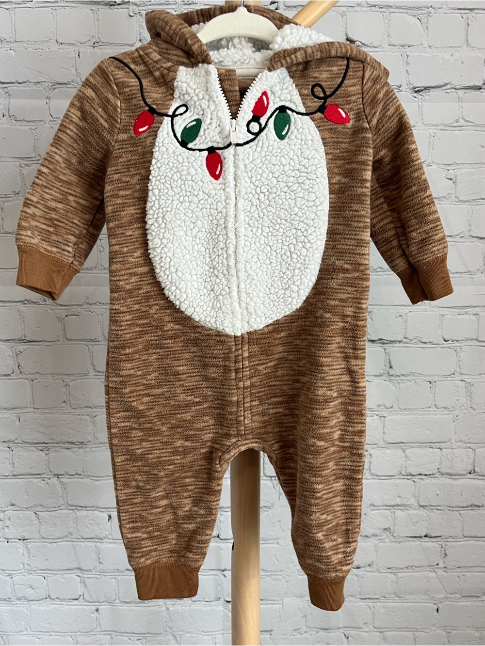 ⭐️⭐️ PICK 5 / $20 Carter's Brown Hooded Sherpa-Front One-Piece 6 Months